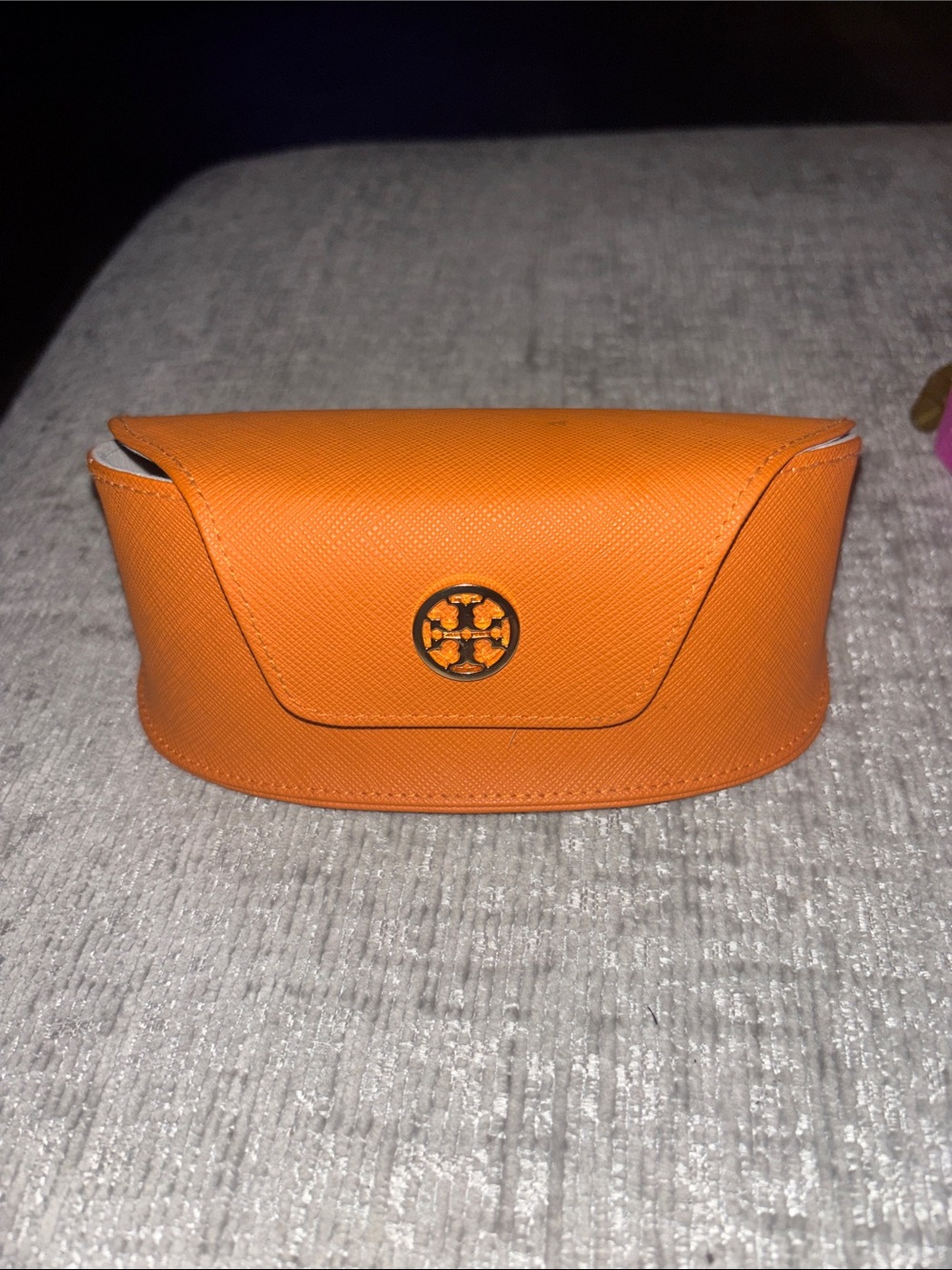 Tory Burch Orange Leather Sunglasses Case with Gold Logo